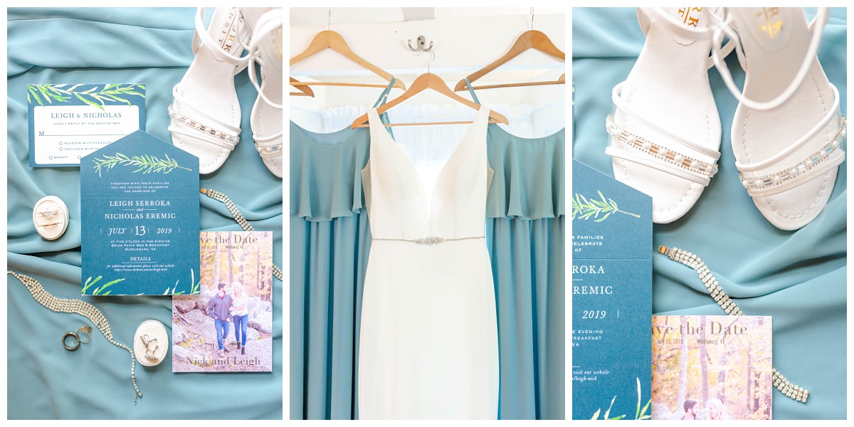 light blue bridesmaids dresses and invitation