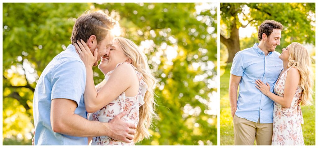 couple enjoying picnic at Sky Meadows State Park for their engagement session