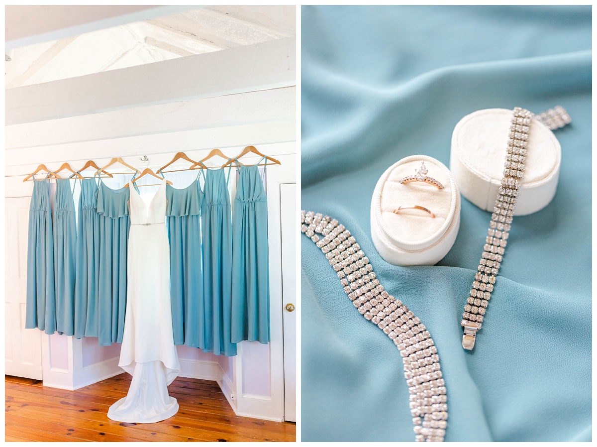 light blue bridesmaids dresses and wedding gown