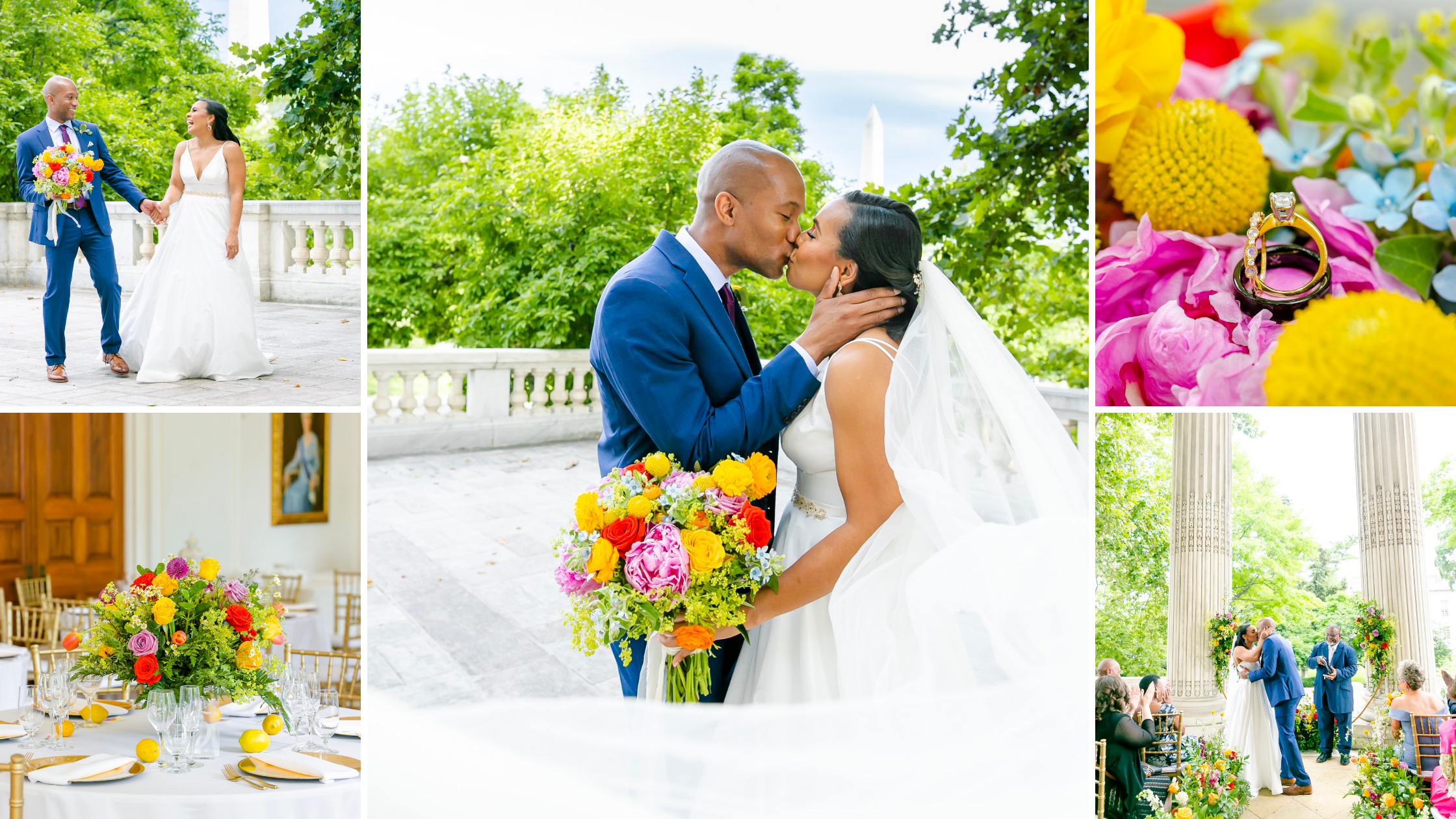 a collage of a colorful dc wedding
