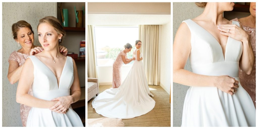 triple photo of a bride getting ready