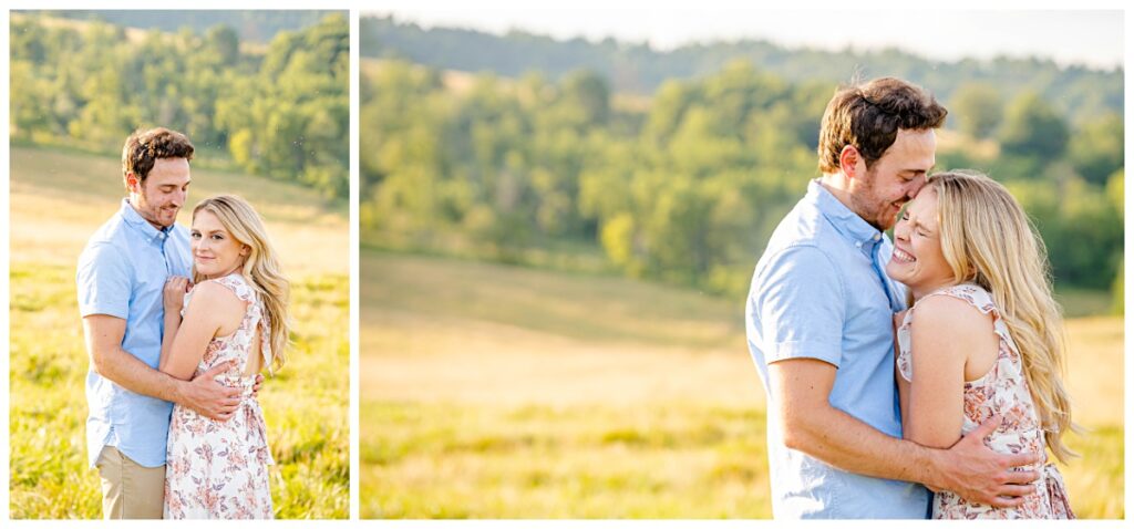 couple enjoying picnic at Sky Meadows State Park for their engagement session
