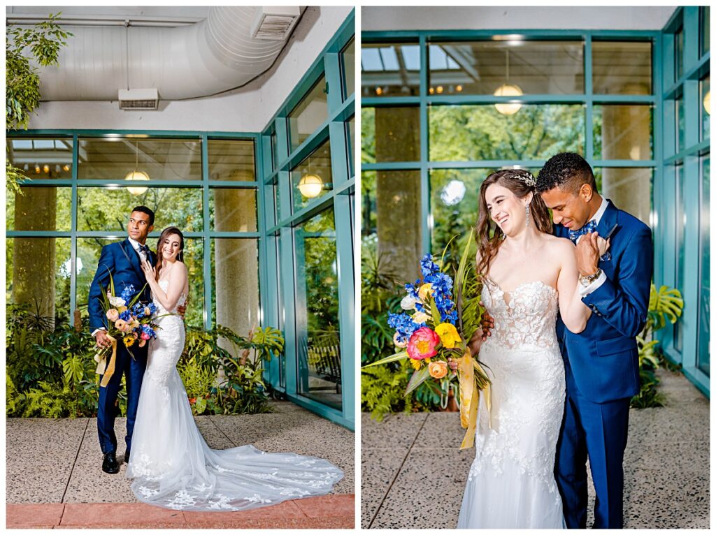 Tropical inspired wedding at The Atrium at Meadowlark in Vienna, Virginia